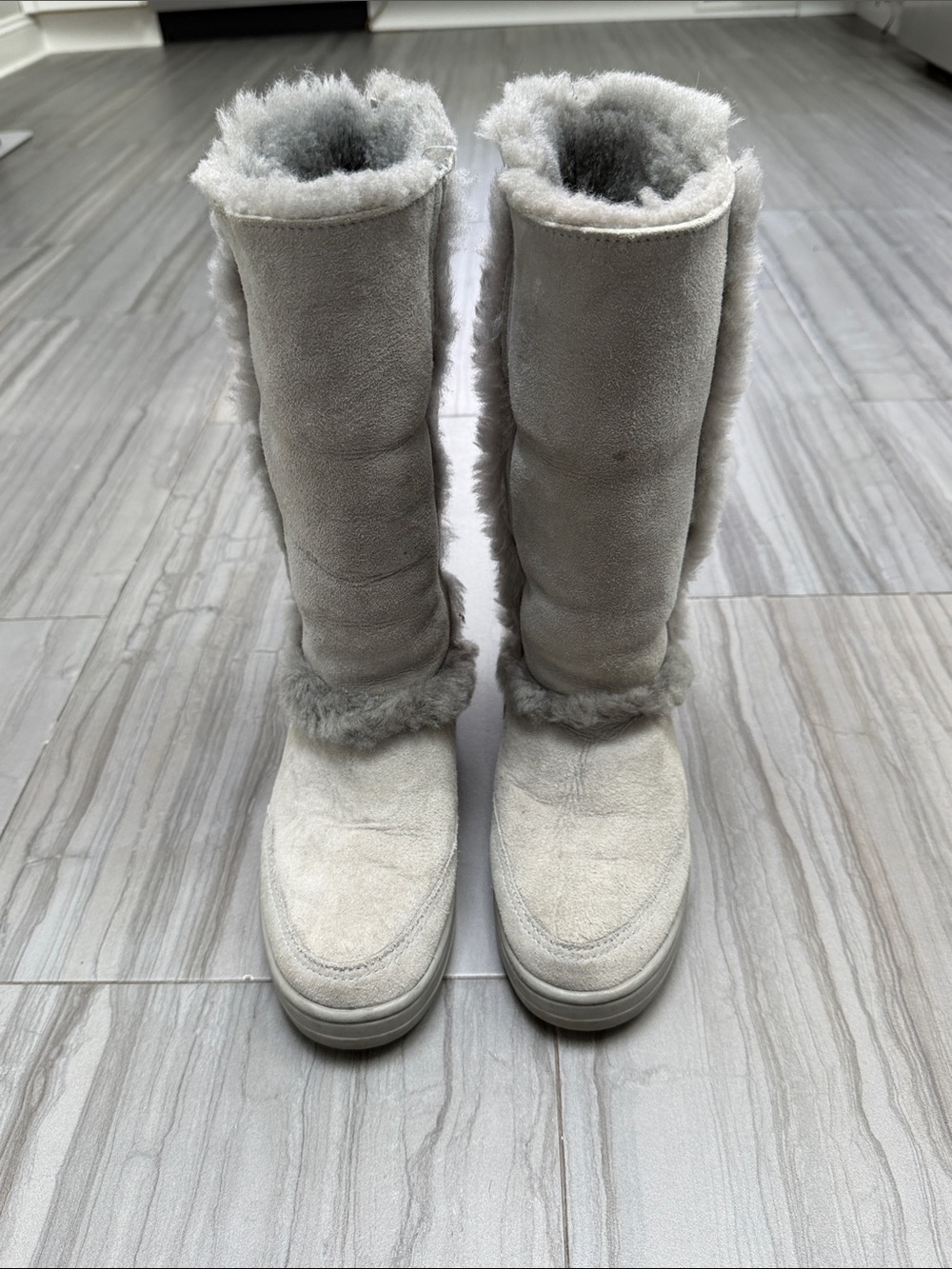 UGG Tall Shearling-Lined Winter Boots - Light Gray